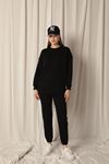 Three Thread Leg Elastic Waist Women's Black Tracksuit