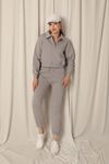 Three Thread Fabric Elastic Waist Women's Dark Gray Tracksuit