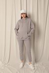 Three Yarn Fabric Kangaroo Pocket Hooded Women's Gray Sweat