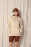 Three Thread Kangaroo Pocket Women's Hooded Beige Sweater