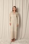 Knitwear Fabric Striped Shirt Collar Stone Dress