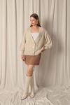 Knitwear Fabric Knit Detailed Women's Stone Cardigan