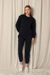 Three Thread Fabric Elastic Waist Women's Navy Blue Tracksuit