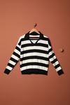 Knitwear Fabric Striped Shirt Collar Women's Black Sweater