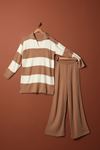 Knitwear Fabric Striped Women's Tan Suit