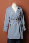 Woven Fabric Waterproof Midi Length Women's Blue Trench Coat