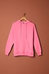 Three Yarn Fabric Kangaroo Pocket Hooded Women's Pink Sweat