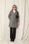 Cashmere Fabric Houndstooth Pattern Women's Black Coat