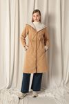 Torino Fabric Striped Hooded Women's Tan Raincoat