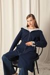 Torino Fabric Striped Hooded Women's Navy Blue Raincoat