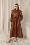 Leather Fabric Women's Camel Dress