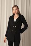 Melange Linen Fabric Women's Black Jacket