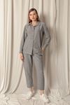 Linen Fabric Shirt Trousers Women's Gray Suit