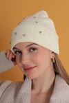 Women's Ecru Beret with Pearls