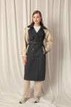 Woven Fabric Women's Anthracite Trench Coat