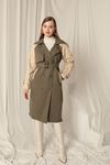 Woven Fabric Women's Khaki Trench Coat