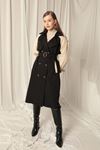 Woven Fabric Women's Black Trench Coat