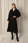 Woven Fabric Design Women's Black Trench Coat