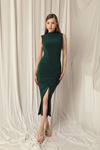 Sandy Fabric Turtleneck Maxi Women's Emerald Green Dress