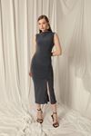 Sandy Fabric Turtleneck Maxi Women's Anthracite Dress