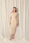 Sandy Fabric Buttoned Beige Dress