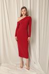 Sandy Fabric Buttoned Red Dress