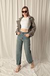 Denim Fabric Washed Mom Green Jeans