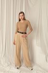 Tencel Fabric Women's Woven Beige Trousers