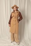 Woven Fabric Women's Tan Trench Coat