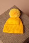 Women's Yellow Beanie with Pompoms