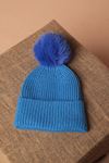 Women's Blue Beanie with Pompom