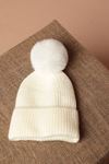 Women's Ecru Beanie with Pompom