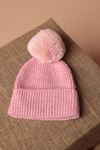 Women's Pink Beanie with Pompoms