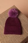 Women's Purple Beanie with Pompom