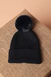 Women's Navy Blue Beanie with Pompom