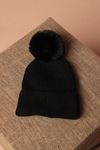 Women's Black Beanie with Pompom