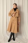 Woven Fabric Design Women's Tan Trench Coat