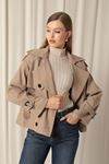 Woven Fabric Short Women's Mink Trench Coat