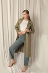 Leather Fabric Women's Khaki Trench Coat