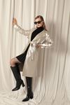 Leather Fabric Women's Silver Trench Coat