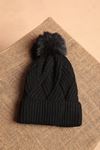 Women's Black Knitted Beanie with Polar Fleece Inside