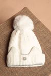 Women's White Beanie with Polar Fleece Inside and Snowflake Detail