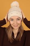 Women's Beige Beret with Pearl Detail