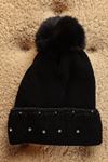 Women's Black Beret with Pearl Detail