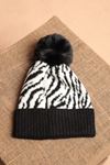 Zebra Pattern Pompom Women's Black Beret