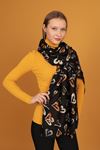 Women's Black Shawl with Heart Pattern