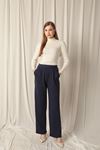 Modal Fabric Side Buttoned Women's Navy Blue Trousers