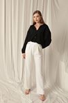 Modal Fabric Side Buttoned Women's Ecru Trousers