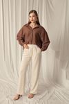 Modal Fabric Side Buttoned Women's Beige Trousers