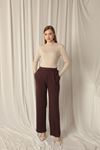 Modal Fabric Side Buttoned Women's Brown Trousers